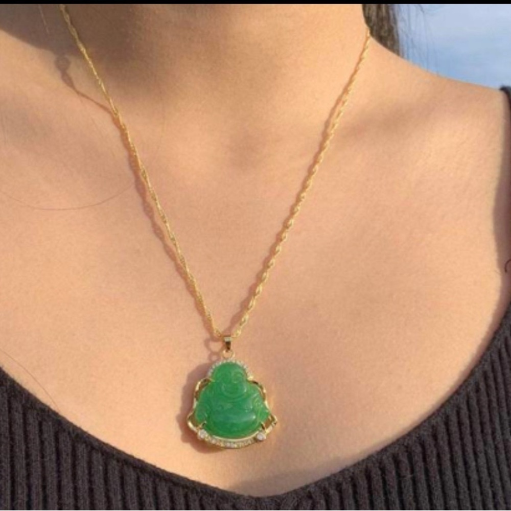 Green Jade Buddha Pendant Necklace